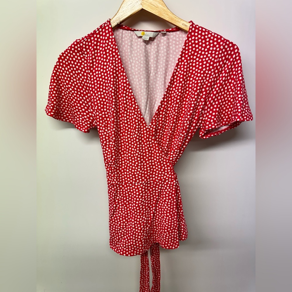 Boden Cassia Red Polka Dot Wrap Tope Size 2R